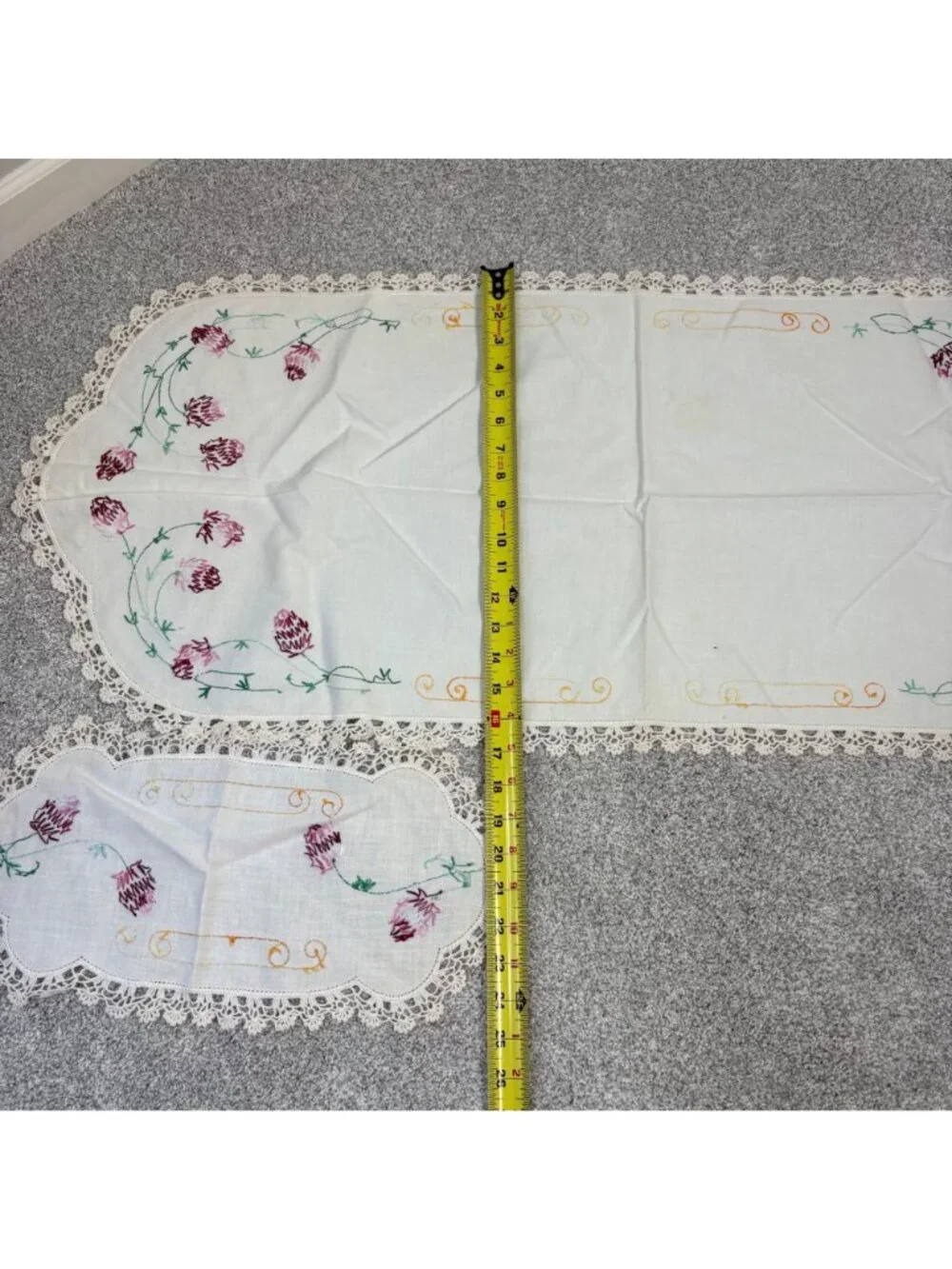 Vintage Table Topper Dresser Doily Unbranded Embroidered Lace Accent Flawed